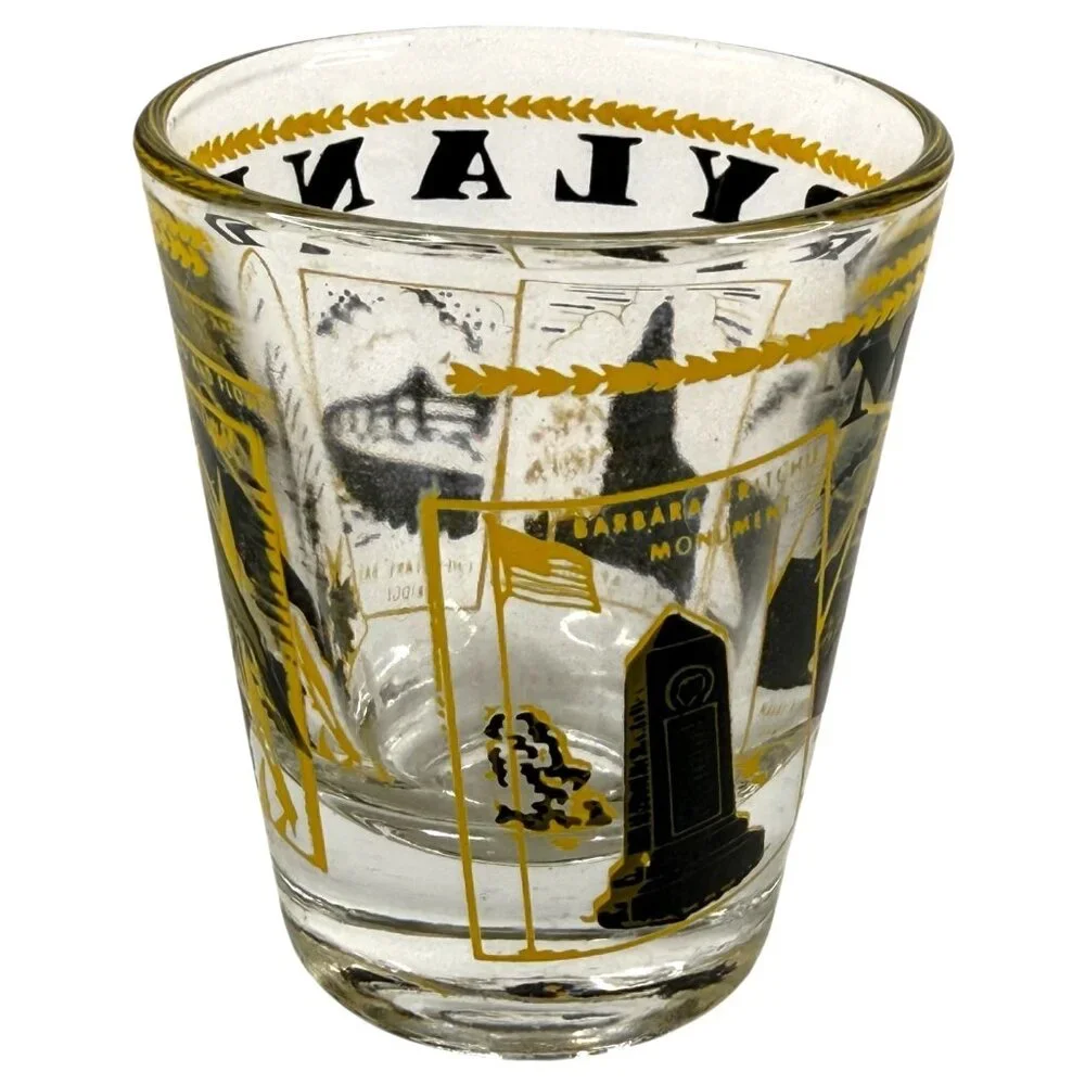 Set Of 4 Vintage Shot Glasses State Theme Maryland Indiana North Dakota And Main